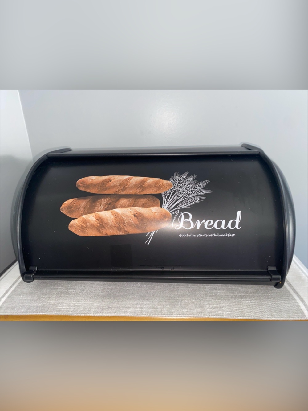 Black Metal Bread Box Roll top Storage Container 13x9x6 NWOT